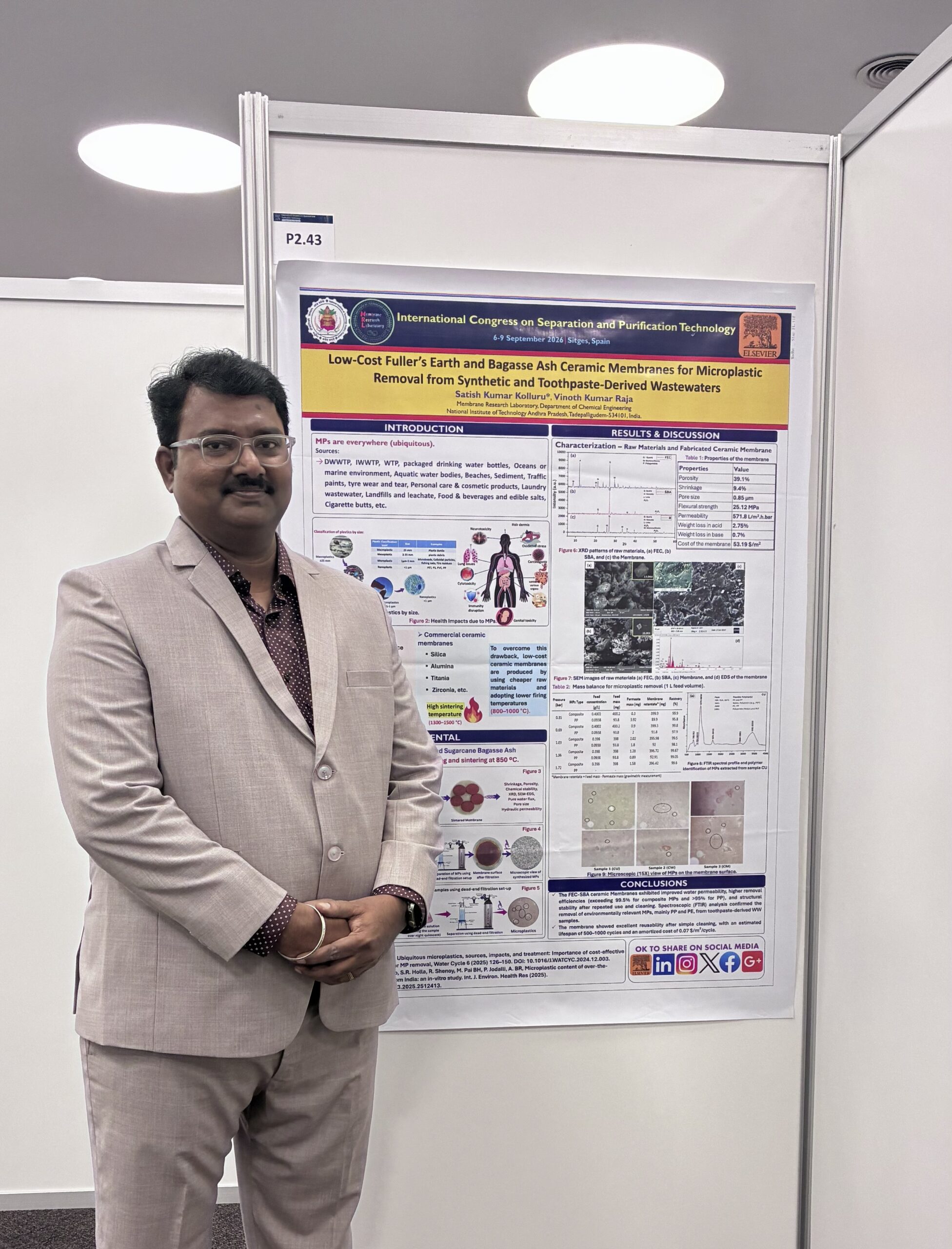 Poster Presented by Mr. Satish Kumar Kolluru, 3rd International Conference on Separation and Purification Technology (ISPT-2026), Sitges, Spain